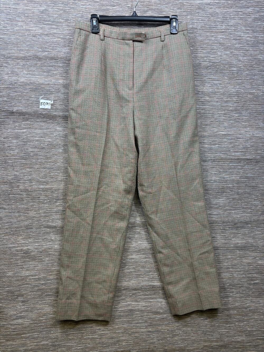 Vintage Pendleton Virgin Wool Dress Pants Womens Size 14 Tan Check Straight Leg